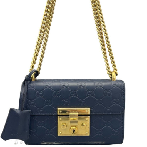 Gucci Small Padlock Shoulder Bag Guccissima Dark Blue