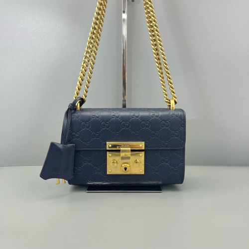 Gucci Small Padlock Shoulder Bag Guccissima Dark Blue