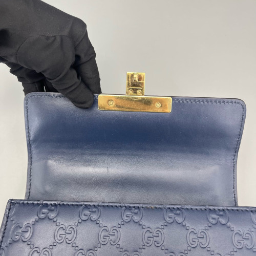 Gucci Small Padlock Shoulder Bag Guccissima Dark Blue