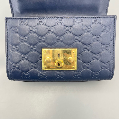 Gucci Small Padlock Shoulder Bag Guccissima Dark Blue