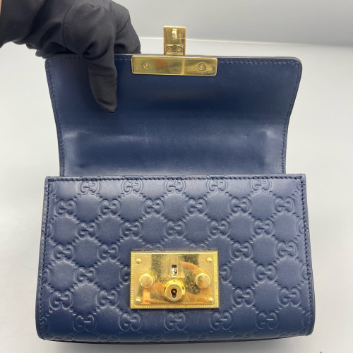 Gucci Small Padlock Shoulder Bag Guccissima Dark Blue