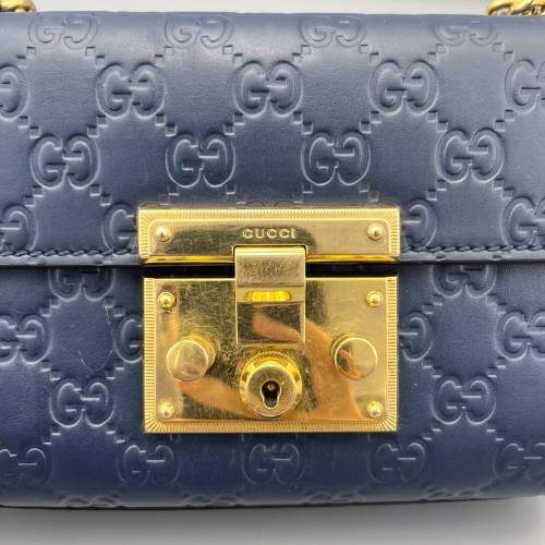 Gucci Small Padlock Shoulder Bag Guccissima Dark Blue