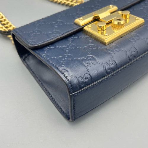Gucci Small Padlock Shoulder Bag Guccissima Dark Blue
