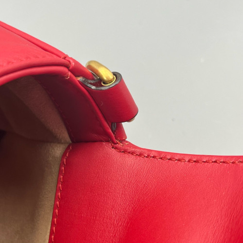 Gucci Mini GG Marmont Top Handle Chain Shoulder Bag Calfskin Red Gucci Mini GG Marmont Top Handle Chain Shoulder Bag Calfskin Red