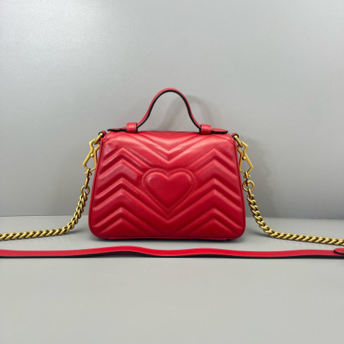 Gucci Mini GG Marmont Top Handle Chain Shoulder Bag Calfskin Red Gucci Mini GG Marmont Top Handle Chain Shoulder Bag Calfskin Red