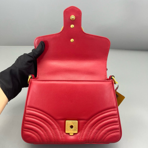 Gucci Mini GG Marmont Top Handle Chain Shoulder Bag Calfskin Red Gucci Mini GG Marmont Top Handle Chain Shoulder Bag Calfskin Red