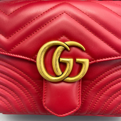Gucci Mini GG Marmont Top Handle Chain Shoulder Bag Calfskin Red Gucci Mini GG Marmont Top Handle Chain Shoulder Bag Calfskin Red