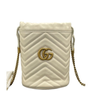 Gucci Mini GG Marmont Bucket Bag Calfskin White Gold
