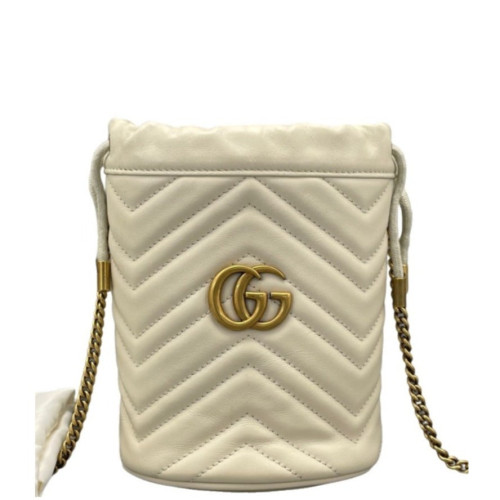 Gucci Mini GG Marmont Bucket Bag Calfskin White Gold