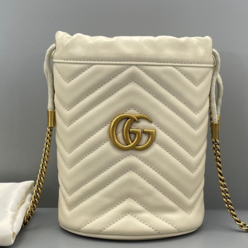 Gucci Mini GG Marmont Bucket Bag Calfskin White Gold
