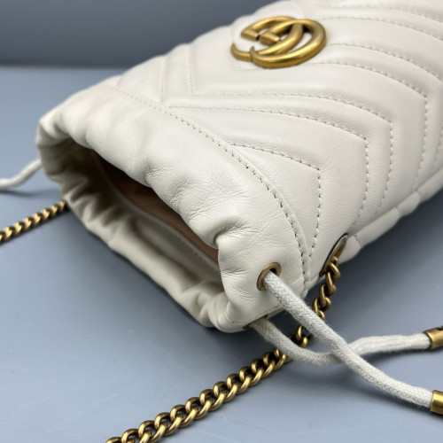 Gucci Mini GG Marmont Bucket Bag Calfskin White Gold