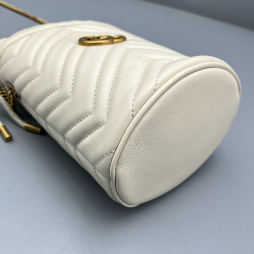 Gucci Mini GG Marmont Bucket Bag Calfskin White Gold