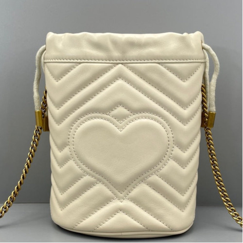 Gucci Mini GG Marmont Bucket Bag Calfskin White Gold