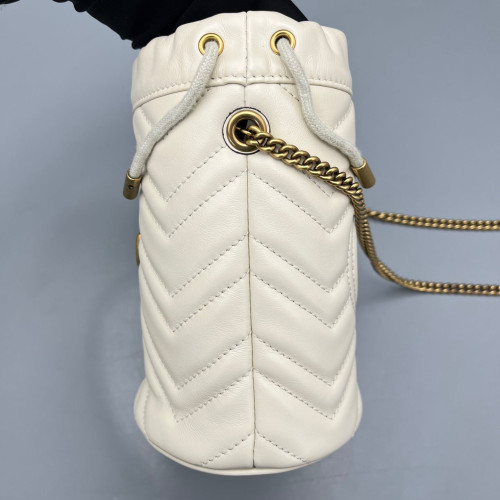Gucci Mini GG Marmont Bucket Bag Calfskin White Gold