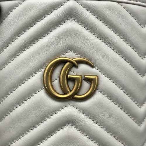 Gucci Mini GG Marmont Bucket Bag Calfskin White Gold