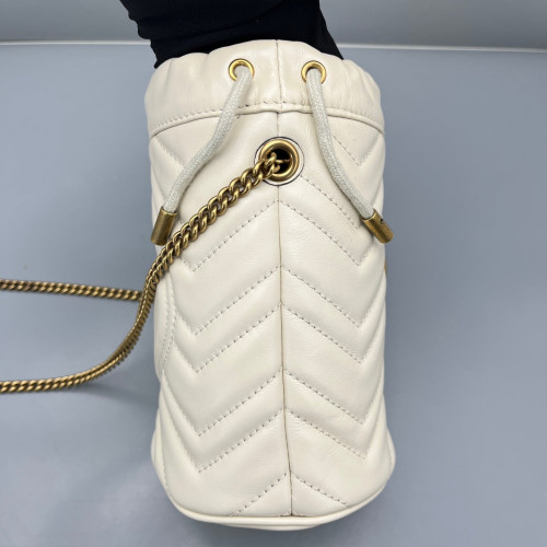Gucci Mini GG Marmont Bucket Bag Calfskin White Gold