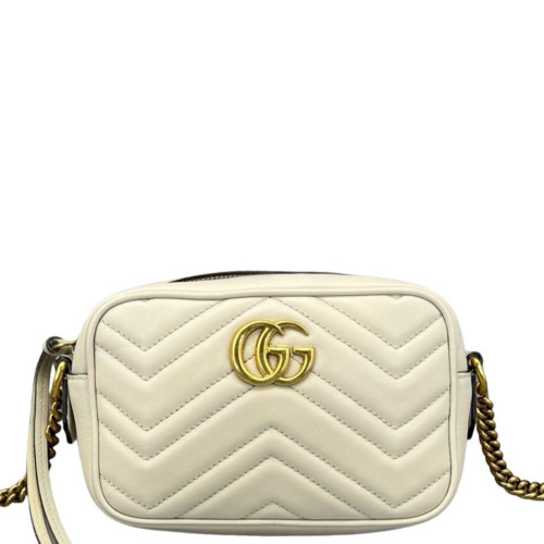 Gucci Mini GG Marmont Chain Shoulder Bag Calfskin White Gold