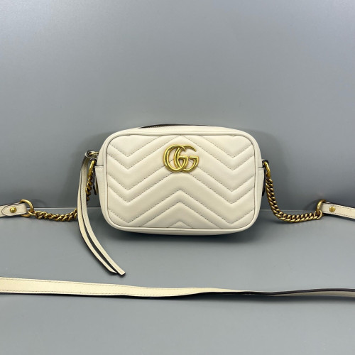 Gucci Mini GG Marmont Chain Shoulder Bag Calfskin White Gold