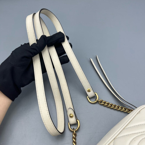 Gucci Mini GG Marmont Chain Shoulder Bag Calfskin White Gold