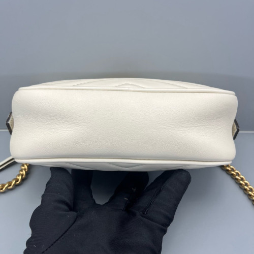 Gucci Mini GG Marmont Chain Shoulder Bag Calfskin White Gold