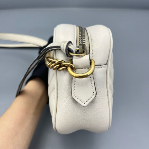 Gucci Mini GG Marmont Chain Shoulder Bag Calfskin White Gold