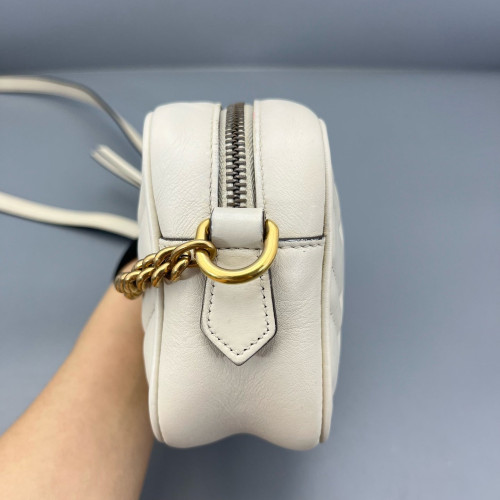 Gucci Mini GG Marmont Chain Shoulder Bag Calfskin White Gold