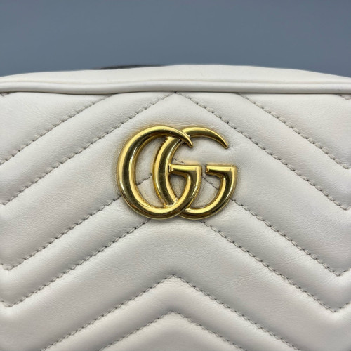 Gucci Mini GG Marmont Chain Shoulder Bag Calfskin White Gold