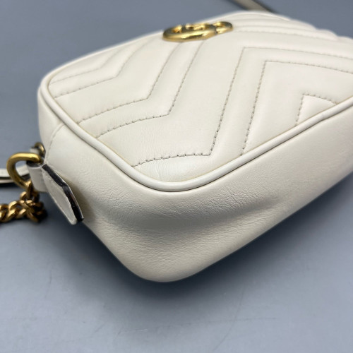 Gucci Mini GG Marmont Chain Shoulder Bag Calfskin White Gold