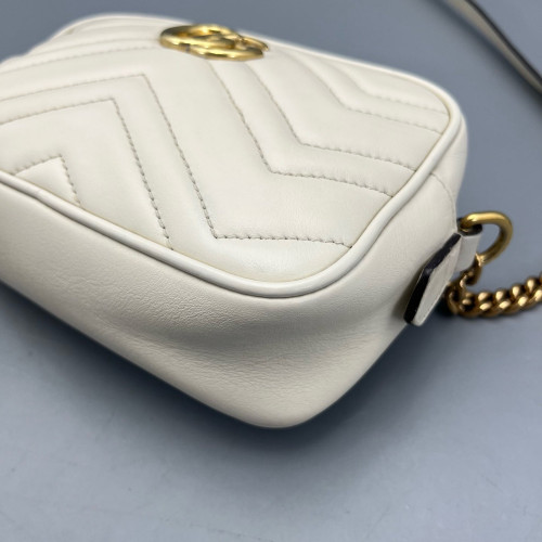 Gucci Mini GG Marmont Chain Shoulder Bag Calfskin White Gold