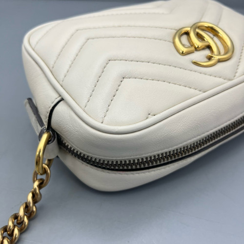 Gucci Mini GG Marmont Chain Shoulder Bag Calfskin White Gold