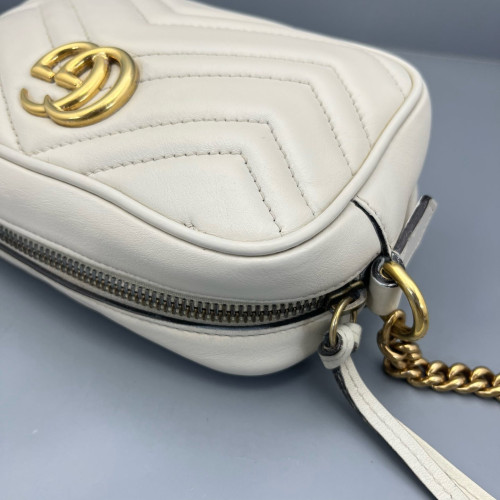 Gucci Mini GG Marmont Chain Shoulder Bag Calfskin White Gold