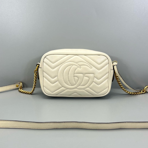 Gucci Mini GG Marmont Chain Shoulder Bag Calfskin White Gold