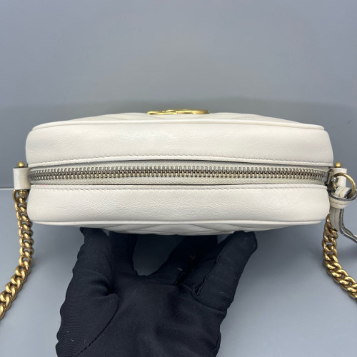 Gucci Mini GG Marmont Chain Shoulder Bag Calfskin White Gold