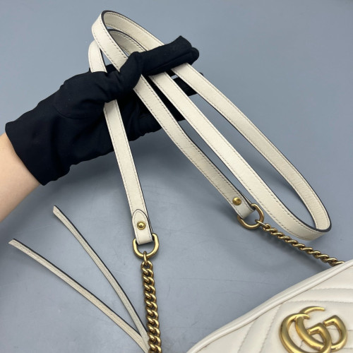 Gucci Mini GG Marmont Chain Shoulder Bag Calfskin White Gold