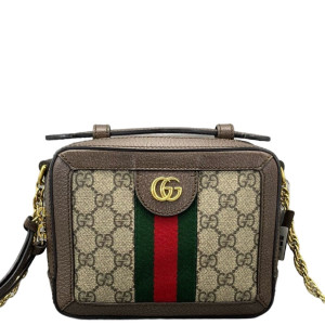Gucci Camera Case GG Supreme Monogram Calfskin Canvas Beige Ebony Brown Beige