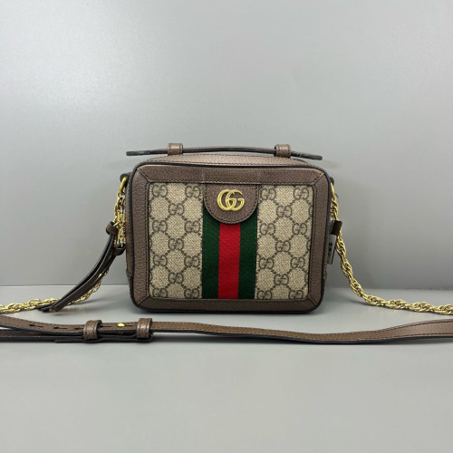 Gucci Camera Case GG Supreme Monogram Calfskin Canvas Beige Ebony Brown Beige
