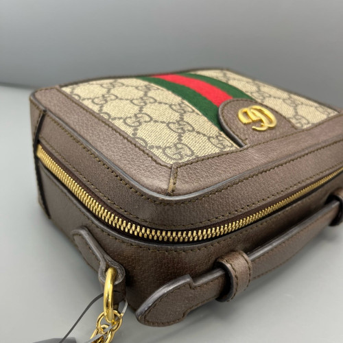 Gucci Camera Case GG Supreme Monogram Calfskin Canvas Beige Ebony Brown Beige