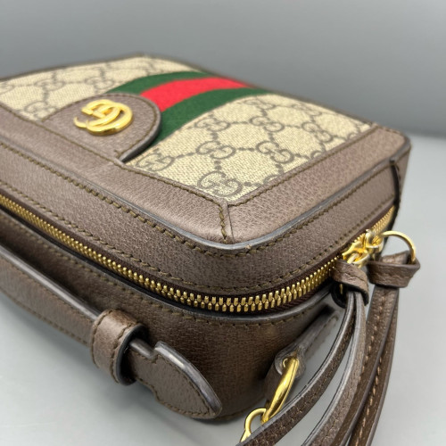Gucci Camera Case GG Supreme Monogram Calfskin Canvas Beige Ebony Brown Beige