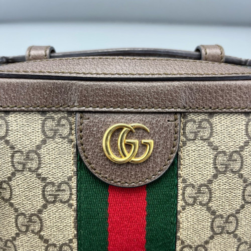 Gucci Camera Case GG Supreme Monogram Calfskin Canvas Beige Ebony Brown Beige
