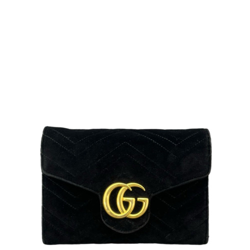 Gucci GG Marmont Chain Wallet Velvet Calfskin Black