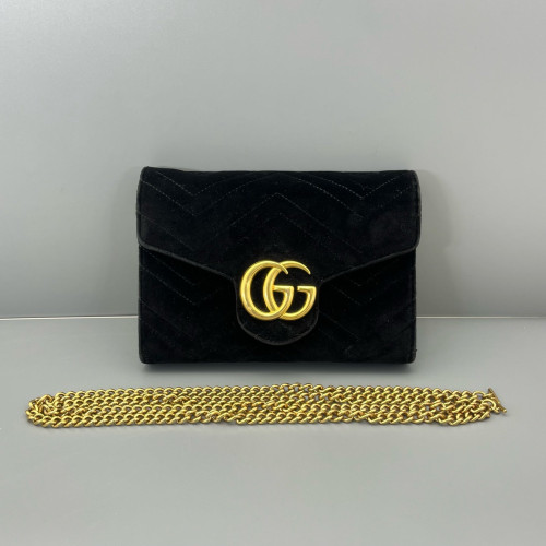 Gucci GG Marmont Chain Wallet Velvet Calfskin Black