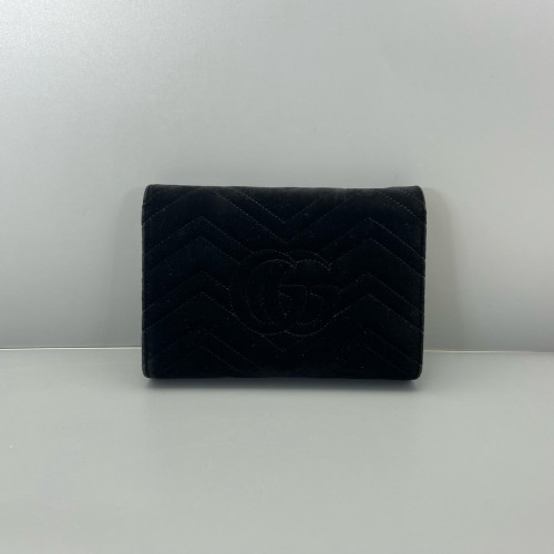 Gucci GG Marmont Chain Wallet Velvet Calfskin Black