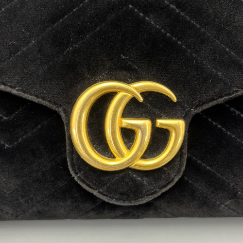 Gucci GG Marmont Chain Wallet Velvet Calfskin Black