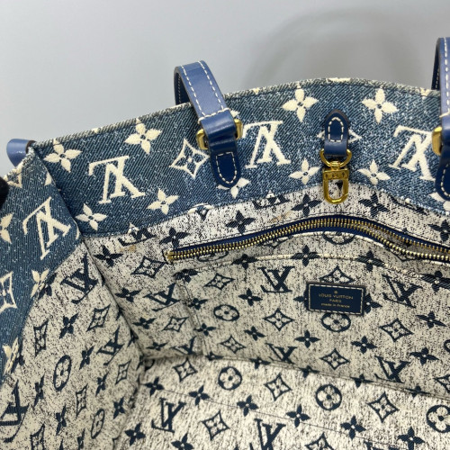 Louis Vuitton Onthego MM Denim Monogram Blue White
