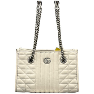 Gucci Small Aria Gg Marmont Shoulder Tote Calfskin White
