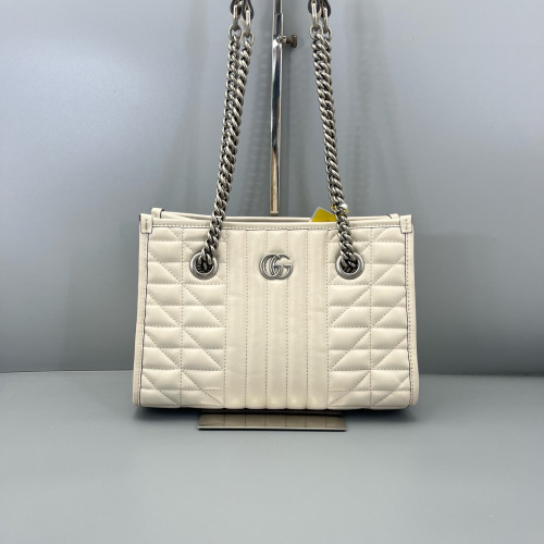 Gucci Small Aria Gg Marmont Shoulder Tote Calfskin White
