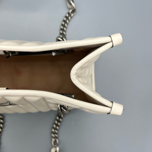 Gucci Small Aria Gg Marmont Shoulder Tote Calfskin White