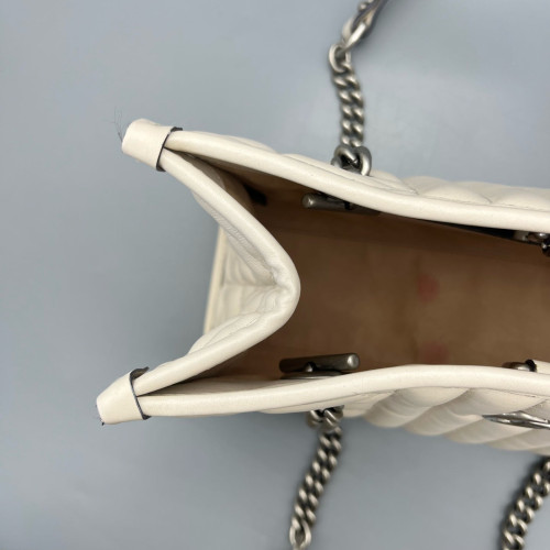 Gucci Small Aria Gg Marmont Shoulder Tote Calfskin White