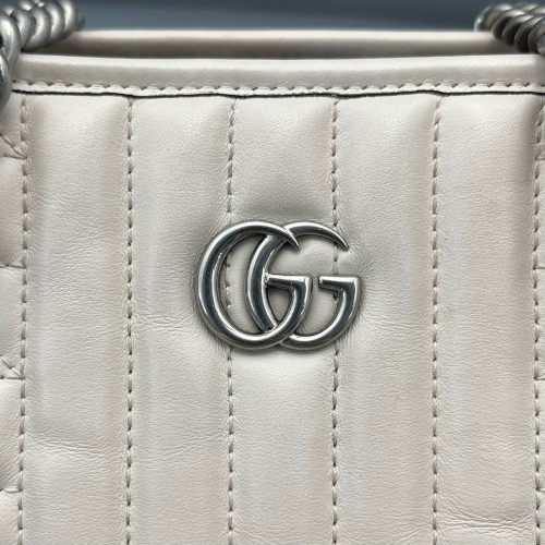 Gucci Small Aria Gg Marmont Shoulder Tote Calfskin White