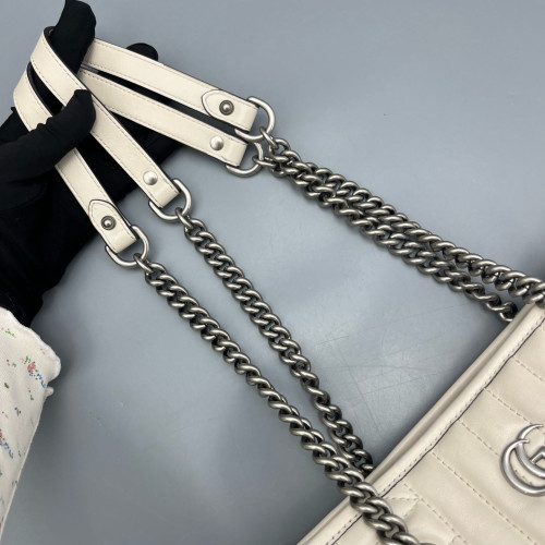 Gucci Small Aria Gg Marmont Shoulder Tote Calfskin White